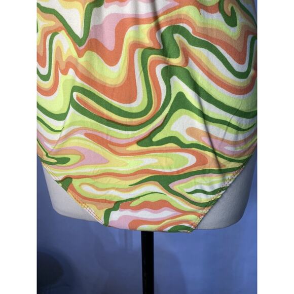 New Mod Psychedelic Bodysuit Orange Yellow Green Marbled Rue21 Womens Juniors XS - Picture 4 of 8